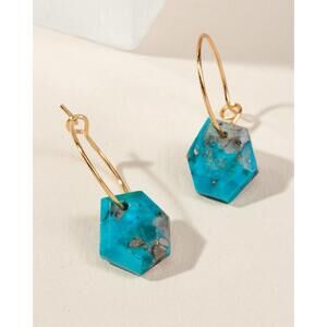 14Kt Sterling Geometry Mini Hoop Earring- Turquoise